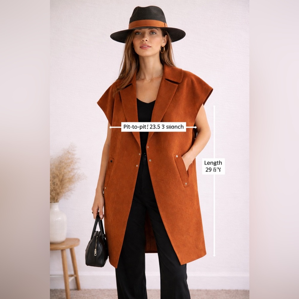 Minimalist Rust Blazer Vest Oversized Structured Sleeveless Jacket M